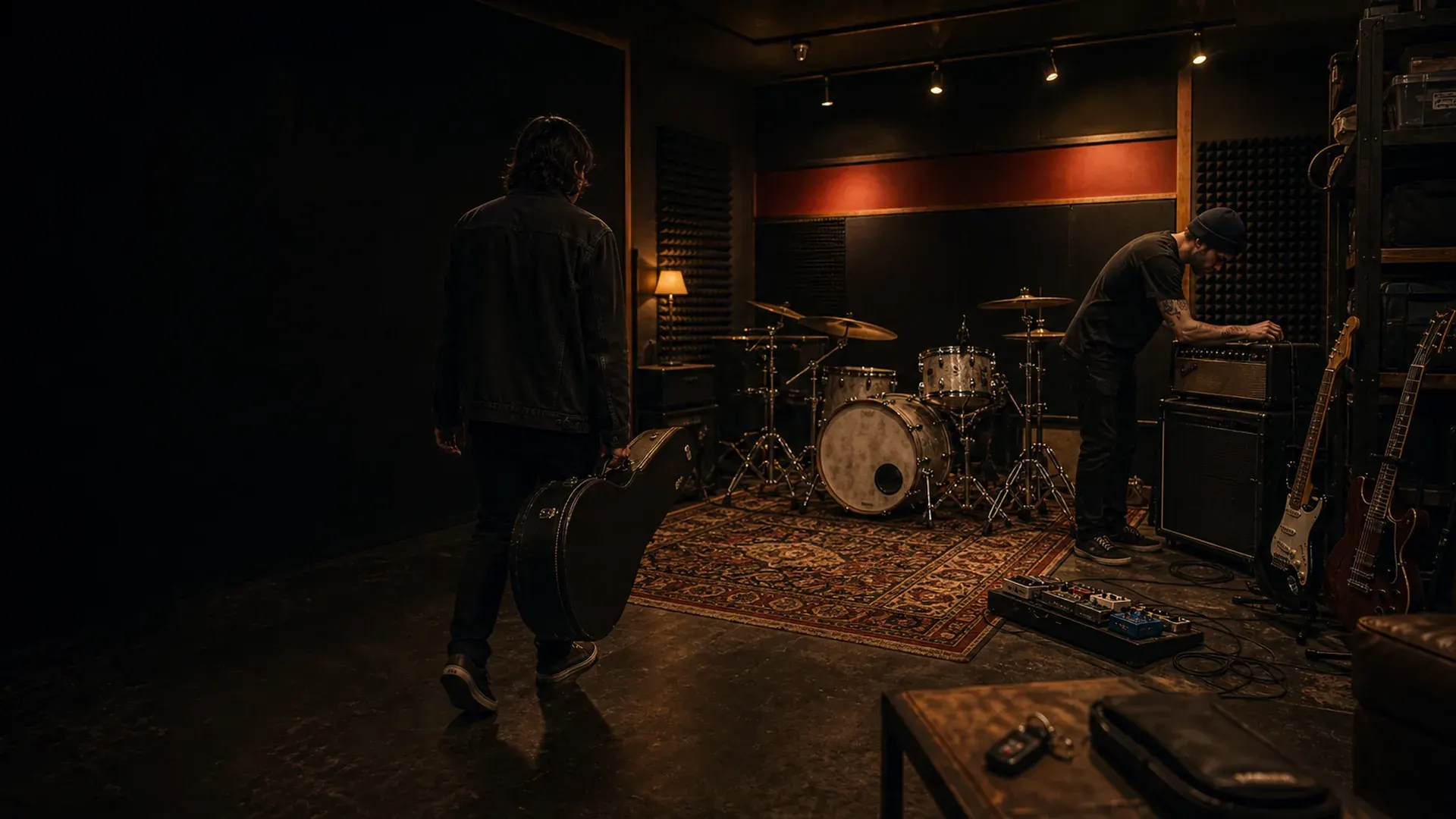 Marsonic rehearsal studio room with amps and stored gear